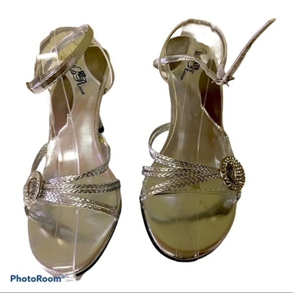 Wild Rose Silver Ankle  Strap Heels